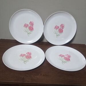 Vintage Harmony House Avalon Melmac Floral White and Pink Dinner Plates Set
